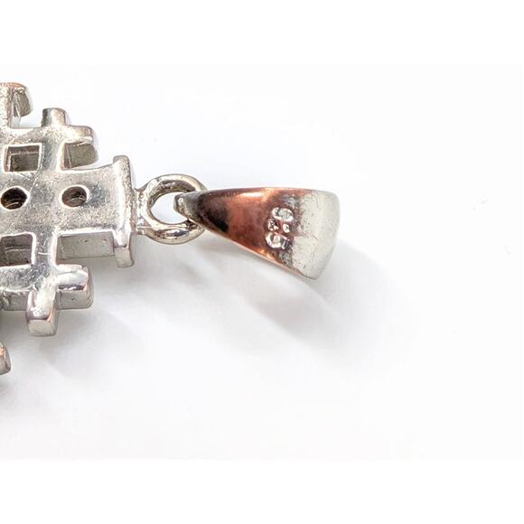 Vintage Jerusalem Cross Pendant 925 Silver Plated Rhinestones Crusader Christian - Picture 6 of 11